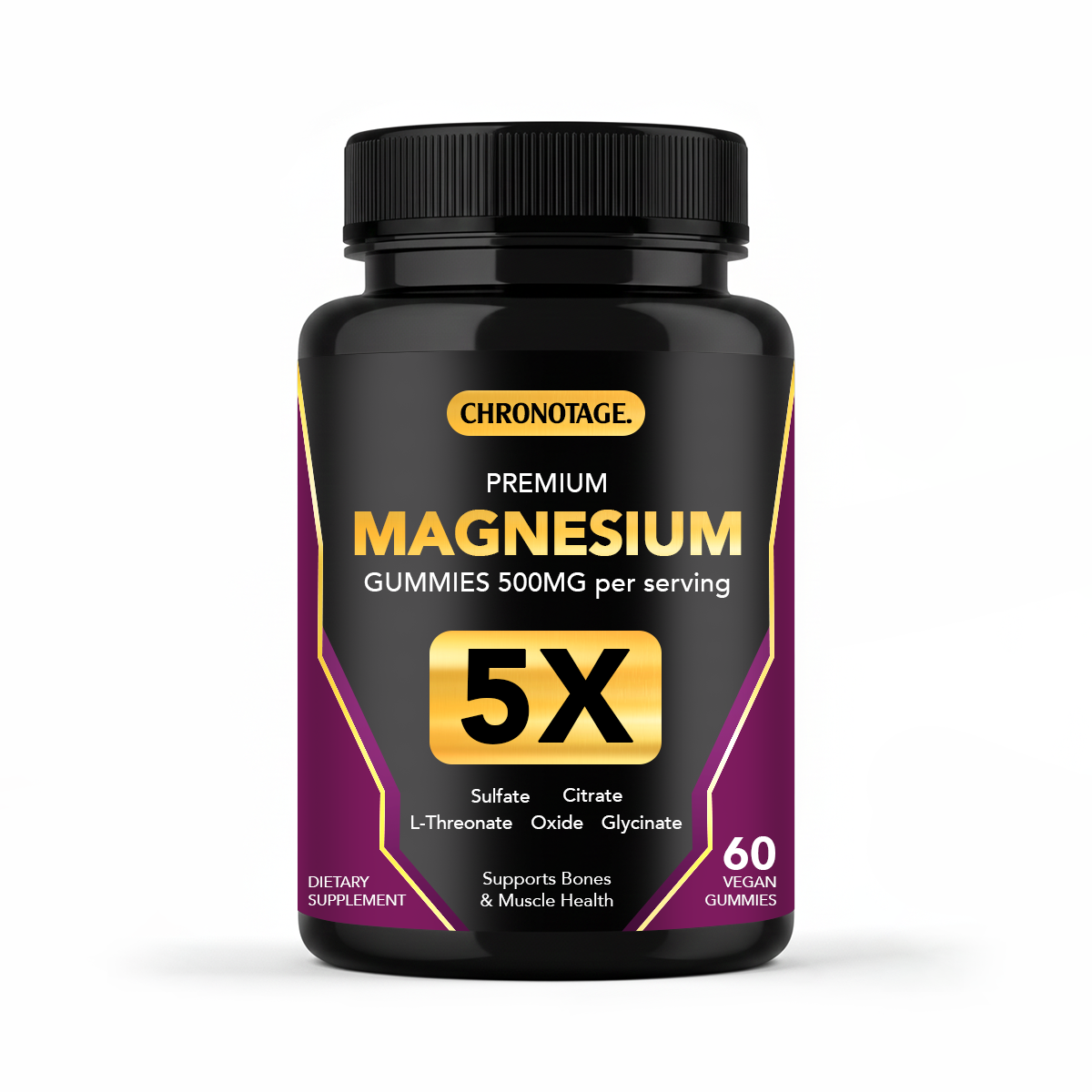 Chronotage Magnesium Complex Gummies with L-Threonate, Glycinate, Citrate, Sulfate, and Oxide