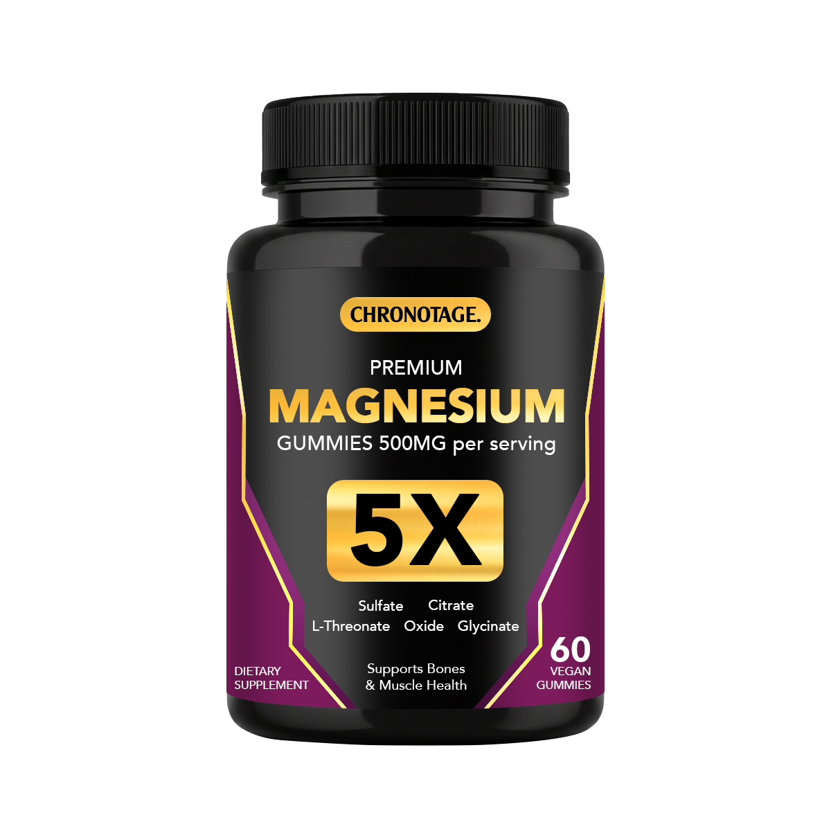 Chronotage Magnesium Complex Gummies with L-Threonate, Glycinate, Citrate, Sulfate, and Oxide